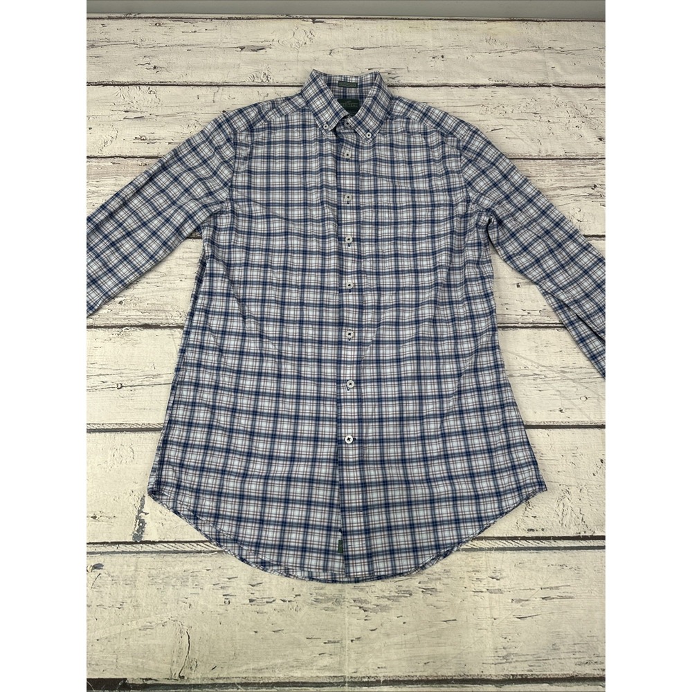 Mens Genteal Performance Cotton LS Plaid Button Down Blue Red White, Size Small